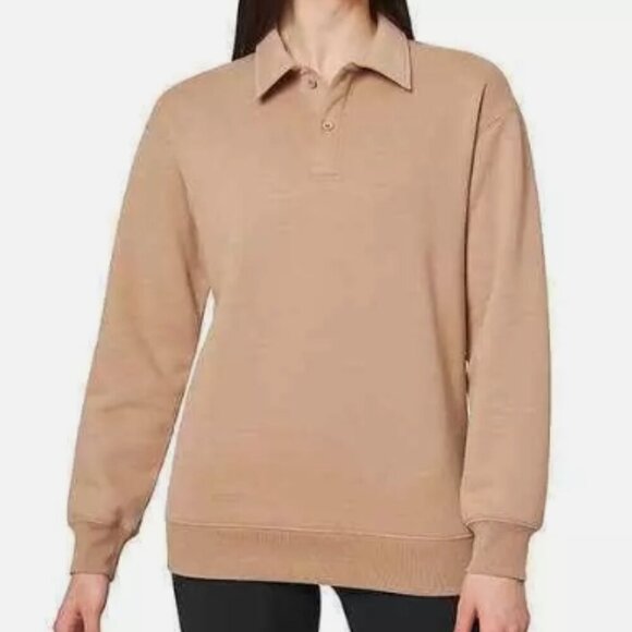 NEW Mondetta Women's S Tan Pullover Collared Sweatshirt Long Sleeve Polyester - Picture 1 of 9